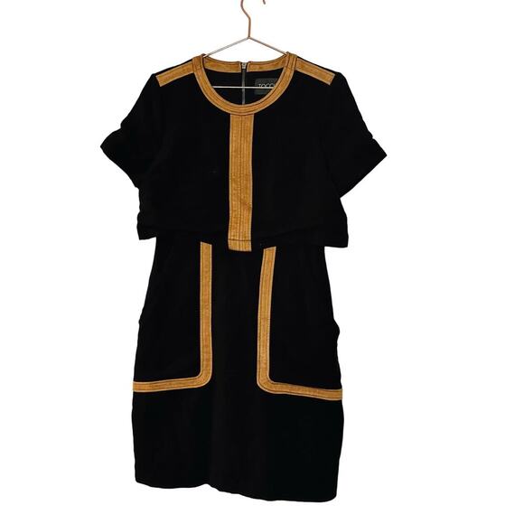 TOCCIN Black & Tan Faux Suede Stretch Hourglass Sheath Mini Dress Size 10 - Picture 4 of 10